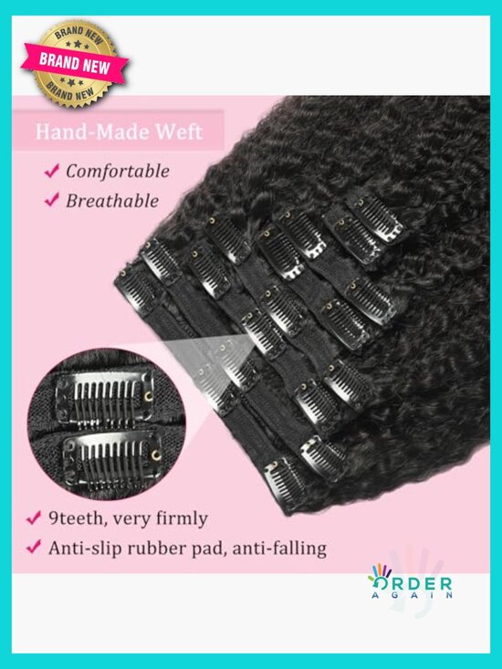 Clip In Hair Extensions Real Human Hair 24Inch Kinky Straight Double Weft 18 main image 4